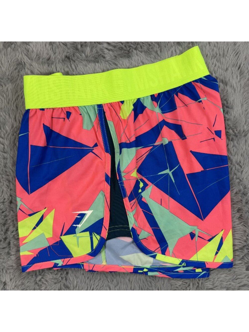 Gymshark Womens Neon Elastic Waistband Running Shorts Pink Abstract Print Size M